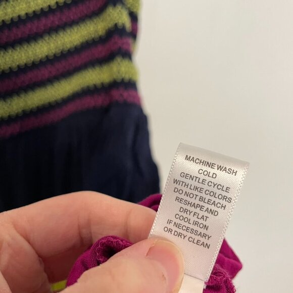 SPENSE Navy Blue Lime Green Fuchsia Smocked Tiered Dress Sundress PETITE Medium - Picture 8 of 14